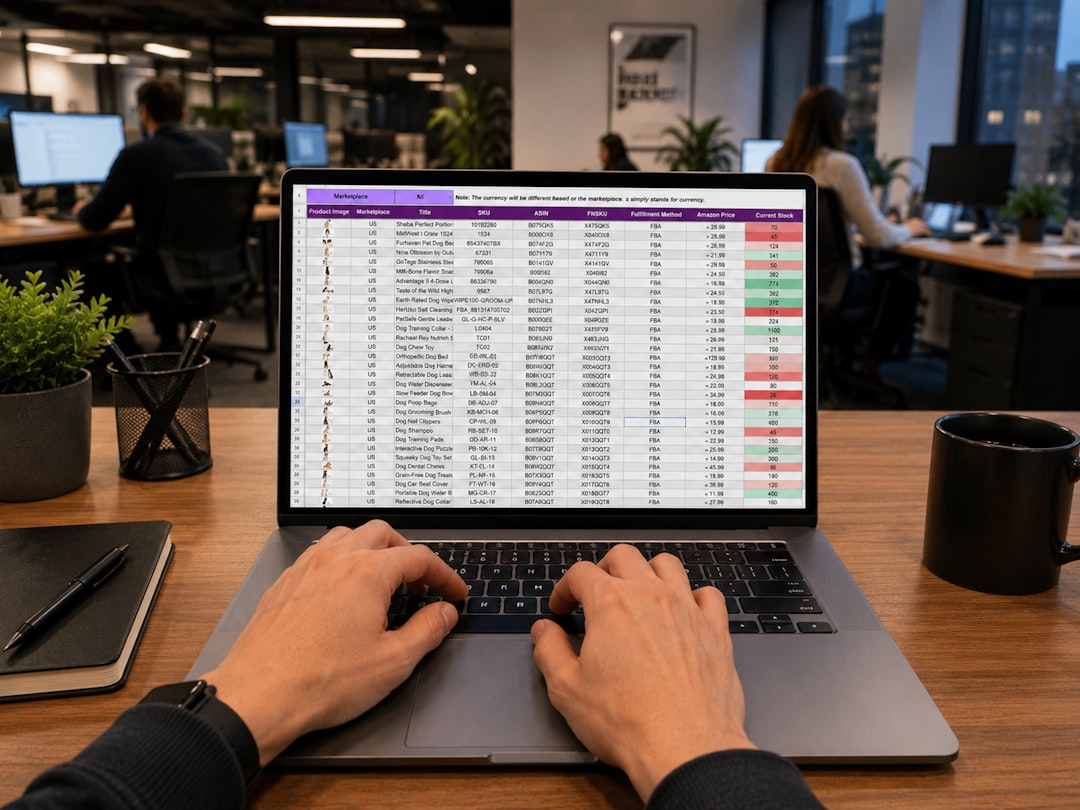 Person working on a laptop with a spreadsheet — representing the transition from spreadsheet tracking to digital evidence maps