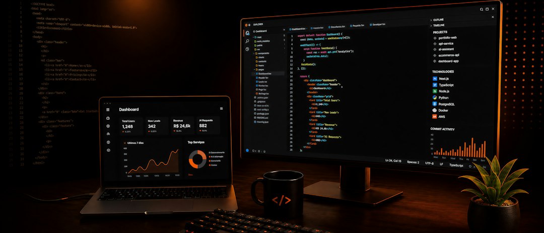 A dark workspace with a monitor and laptop showing data dashboards, the infrastructure behind where program data is stored and processed