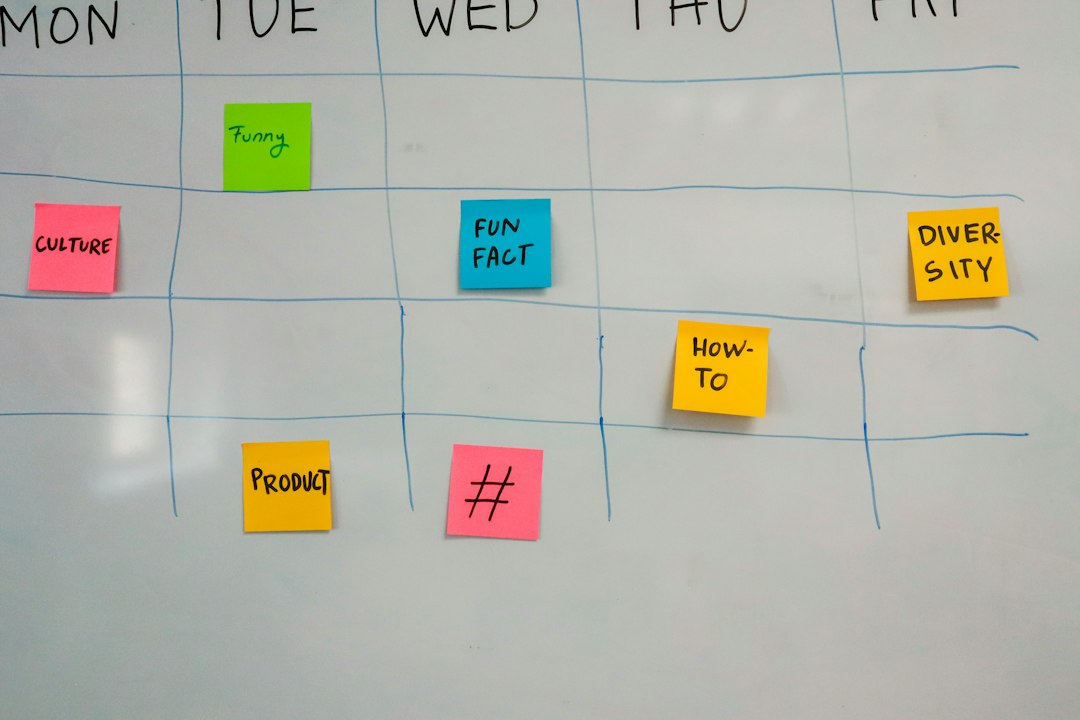A whiteboard with a week-by-week timeline and color-coded sticky notes, the visual plan for juggling several cycles at once